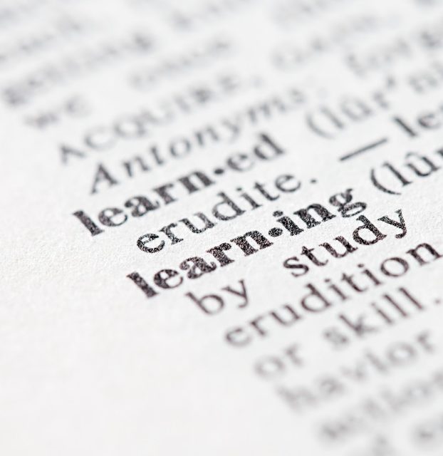 Education and Learning Definition of "learning" highlighted in a dictionary entry.