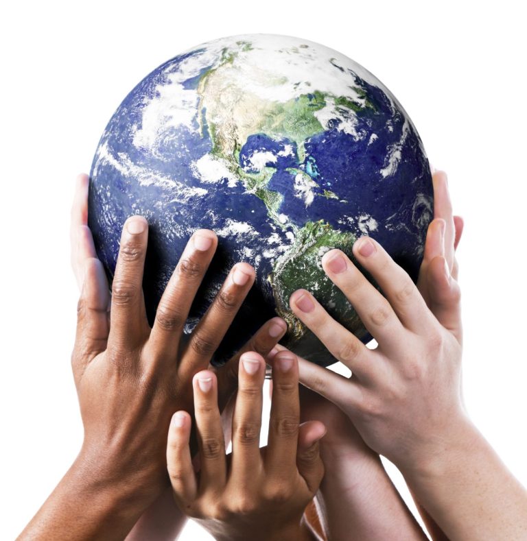 Consultancy Diverse hands holding a globe, symbolising unity and global cooperation.